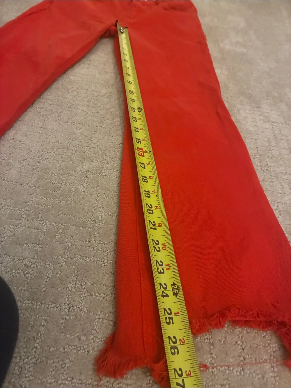 Women's Red Flare Jeans with Frayed Hem - Picture 5 of 8